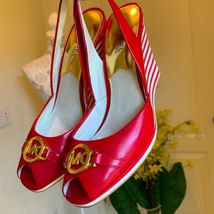 Michael Kors Red Rochelle Sling Wedge Shoe Size 8